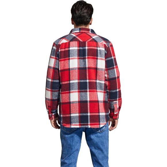 Men's Red Cotton Sherpa Lined Button Down Flannel Shirt Jacket Plaid Soft . - Picture 6 of 7